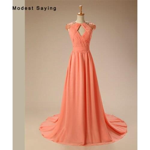 Elegant Coral A-Line Pleated Evening Dresses 2017 with Rhinestone Formal Backless Women Party Prom Gowns vestido longo de festa