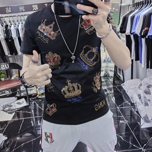 Fashion Brand T-sleeve Personality 2020 Summer Super Fire Black Short Sleeve T-shirt Short Sleeve T-shirt Hot Diamond Top Mens