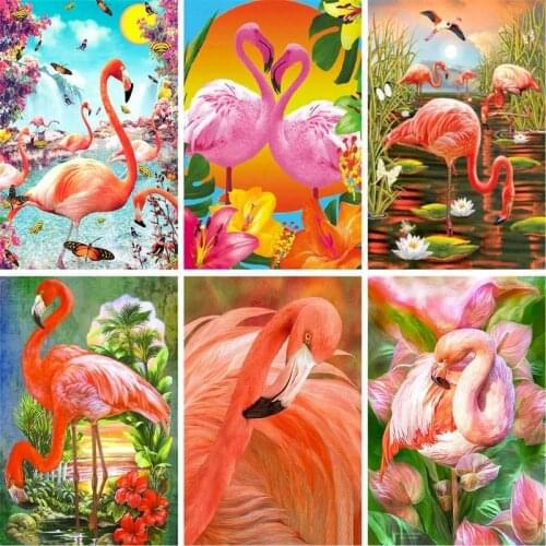 GATYZTORY Zero Basis DIY Painting By Numbers Animal HandPainted Oil Painting Flamingo Picture Colouring Home Decor Handmade Gift