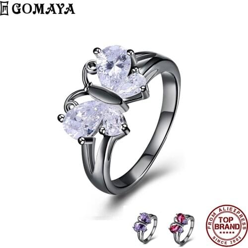 GOMAYA Butterfly Design Clear Zirconia Finger Ring Creativity Personality Rings For Women Friend Birthday Gift Fashion Jewelry