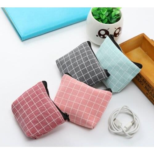 Canvas Purses Small Fresh Casual Canvas Fabric Coin Wallet Lady Fashion Lattice Pattern Cartoon Dollar Money Bag