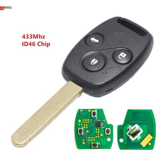 KEYECU New Keyless Entry Remote Car Key Fob 433Mhz ID46 3 Button for Honda Accord 2006-2007