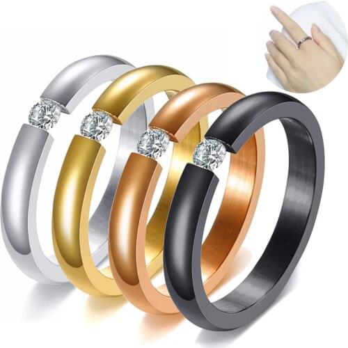 New Solitaire Rings for Women 3mm Thin Stainless Steel Engagement Ring Elegant Lady AAA CZ Stone Wedding Party Jewelry Bands