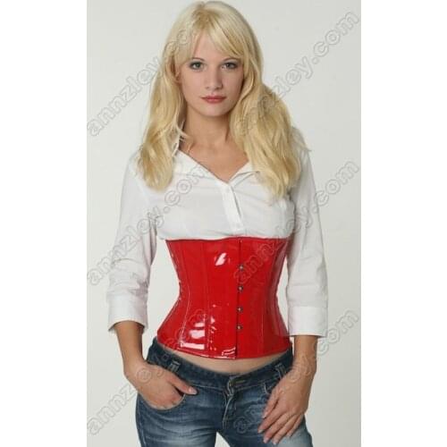 Annzley Corset! Custom Made Steel Boned Red Patent Leather Corset Underbust Waist Cincher