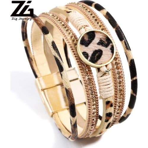 ZG Leopard Leather Bracelet For Women Pulseras Mujer Moda 2019 Accesorios Mujer Bransoletki Damskie