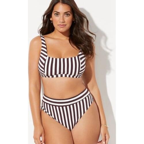 SummerNew Female High Waist Shows Thin Split Swimsuit Stripe Style Beach Dress Sexy Fashion Bikini