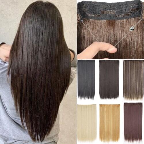 LISI GIRL 16 or 22inch Invisible Wire Synthetic No Clip One Piece Hair Extension False Hair Hairpieces For Women