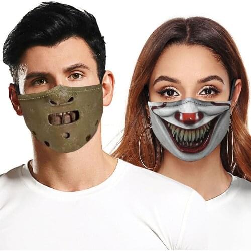 Adult Halloween Masks Funny Cosplay Clown Zombie Face Towel Decoration Dustproof Reusable Cotton Women Men Horror Mouth Mask