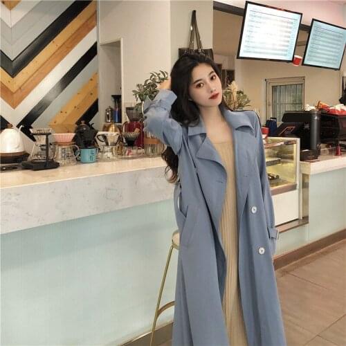 Fashion Windbreaker Womens Spring Autumn Long Trench Coats 2020 new Korean Loose bandage Long-sleeved Cardigan Top B276