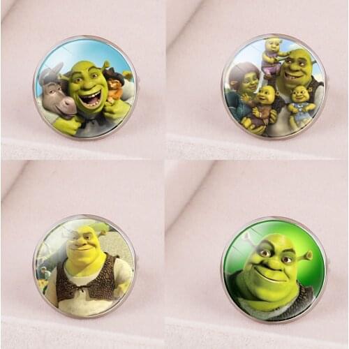 Fashion Cartoon Shrek Ring For Men Women Anime Figure Picture Glass Dome Open Rings Kids Jewelry Party Gift