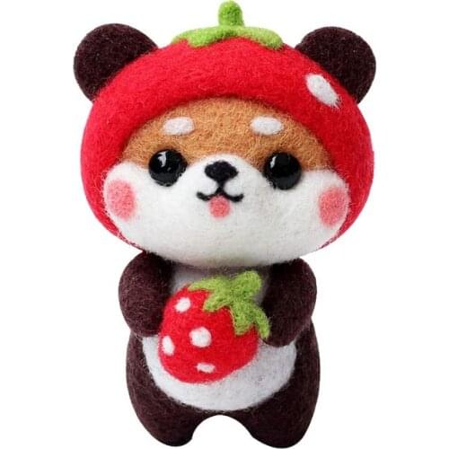 KAOBUY 1 Set Strawberry Bear Wool Needle Felting Kit Non Finished Poked Set For Needle Material Bag Pack With Instructions