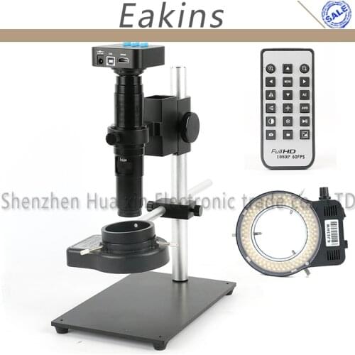 16MP 1080P Industrial Video Microscope Camera Set HDMI USB 10X - 200X Zoom C-mount Lens 144 LED Light Stand For Industry Lab PCB