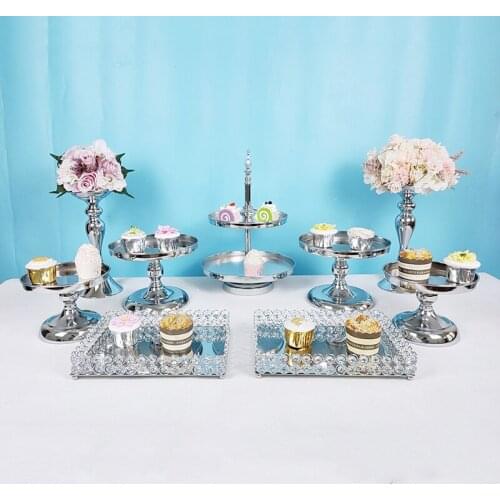 New arrive 3 tiers Cake Stand silver Decorating Supplies Cupcake Tower Stand Wedding Plates Set Metal