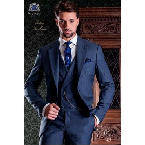 New Arrival Designs Italian Navy Blue Men Suit Slim Fit 3 Piece Tuxedo Prom Suits Custom Classical Groom Blazer Terno Masculino