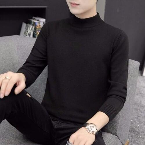 Autumn winter solid color long sleeve sweater mens Korean half high collar mens sweater bottoming sweater sweater sweater