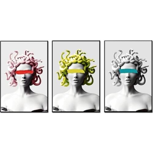 Vaporwave Sculpture Of Medusa Canvas Posters Graffiti Wall Art Abstract Cover Face of Medusa Paintings On the Wall Art Pictures