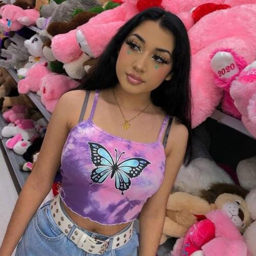 Spaghetti Stras Butterfly Print Sexy Bustier Crop Top Summer Women Backless Camis Casual Skinny Female Cropped Camis Tank Tops