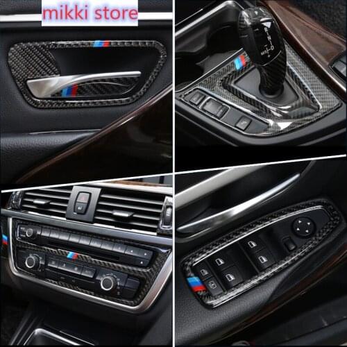 Carbon Fiber For BMW 3 4 Series 3GT F30 F31 F32 F34 F36 Car Gear Shift Air Conditioning CD Panel Door Armrest Cover Trim Sticker