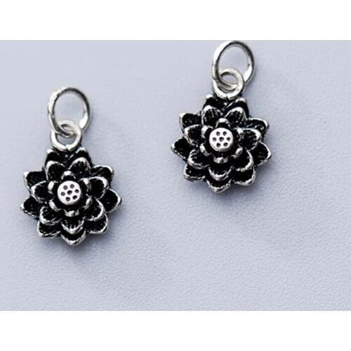 Vintage Black Small Flower Charms DIY Jewelry Making Gift 10mm 925 Sterling Silver Decoration Pendants For Earrings Bracelets