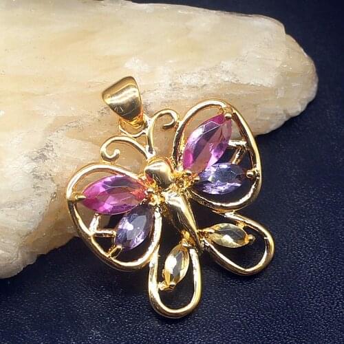 Gemstonefactory Jewelry Big Promotion Yellow Gold Plated Amethyst Topaz Women Ladies Mom Gifts Necklace Pendant 20213564