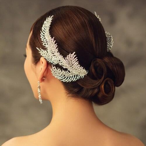 KMVEXO Vintage Wedding Headband Handmade Rhinestone Bridal Headpieces Leaf Crown Women Party Pageant Hair Accessories