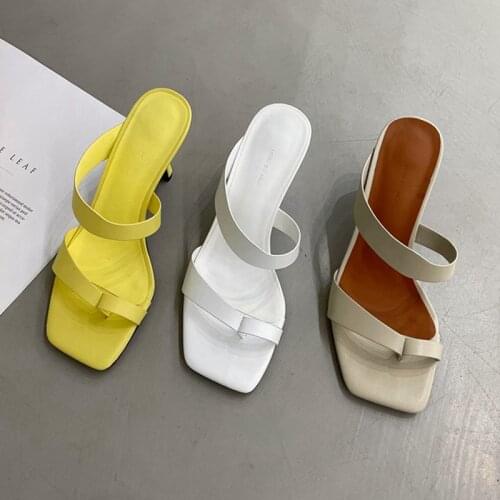 2021 New Brand Women Slipper Summer Outdoor Beach Sandal Shoes Ladies Thin High Heel Slides Narrow Band Dress Pumps Flip Flop