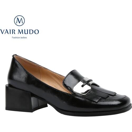 VAIR MUDO Spring Autumn Women Pumps Shoes HIgh Heels Square Toe Sewing Office & Career Black Brown Elegant Shoes Women WM-X84-C