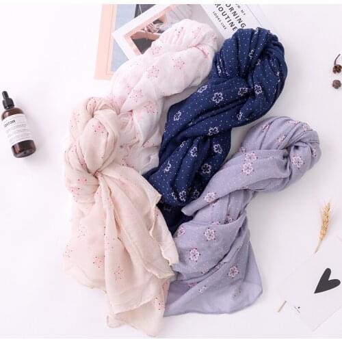 2018 Fashion Polka Flower Print Foaming Scarf Shawl Long Women Cotton Floral Muslim Wrap Hijab Wholesale 12 Color Free Shipping