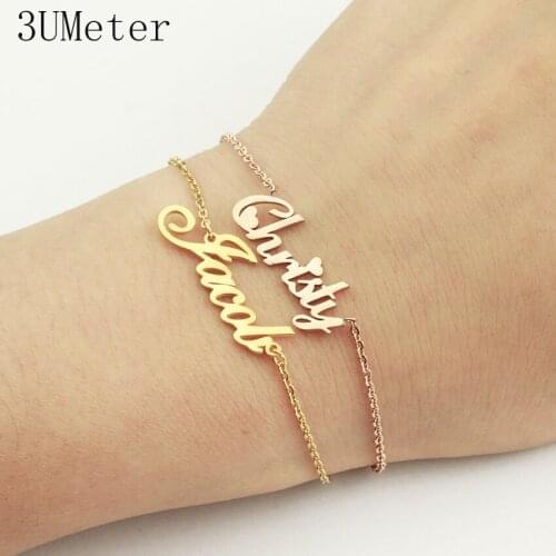 3UMeter Fashion Personalized Custom Name Bracelet Charms Handmade Women Kids Jewelry Engraved Handwriting Signature Love Gift