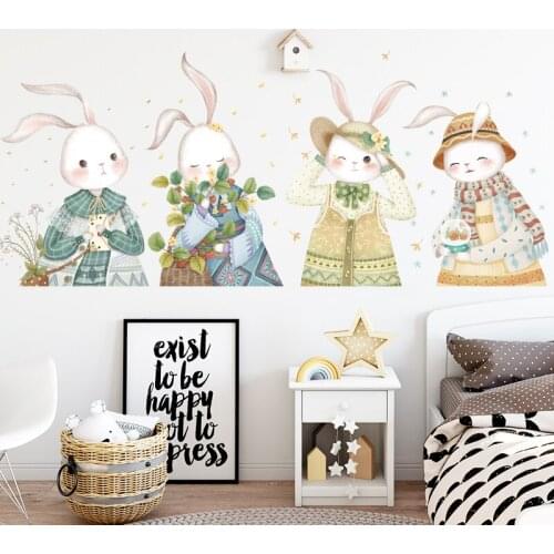 4 pcs large Mr Rabbits Wall Sticker Cartoon Animal DIY For Childrens Room Bedroom Nursery Wallpaper Art Mural 60*90cm