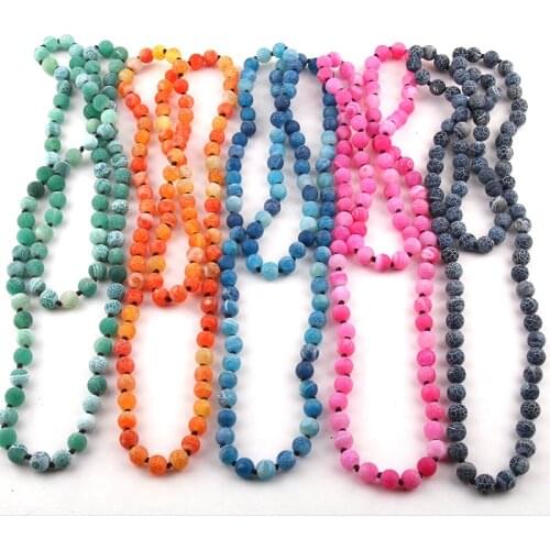 Free Shipping Fashion Semi Precious Stones Weathered Ag long Knotted Bead Necklace
