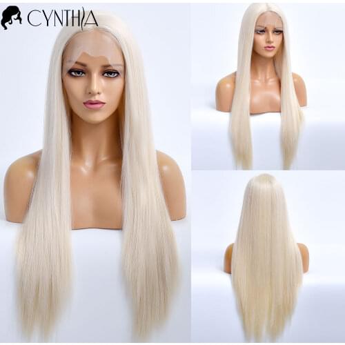 Blonde Long Silky Stright Hair Synthetic Wig For Black Women Daily T Part Lace Front Heat Resistant Female Natural Fiber Wigs
