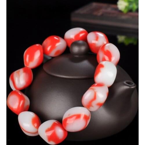 Natural red jadeite jade bracelet bangle hand-carved jadite jade conform beads bracelets for men women jade jewelry real jade
