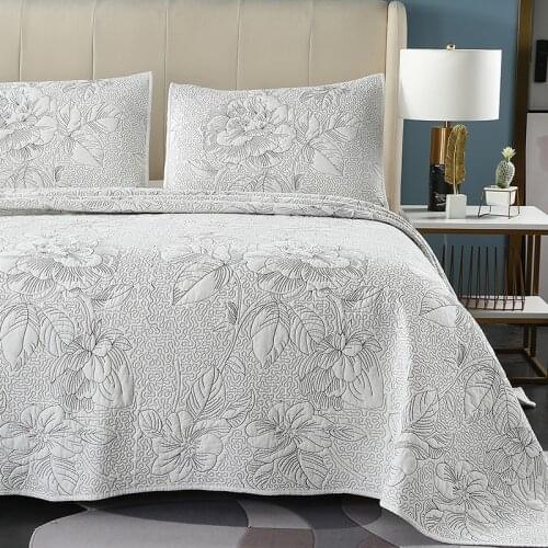 CHAUSUB Quilted Bedspreads Cotton Quilt Set 3PCS Embroidered Bed Cover 2 Shams King Queen Size Coverlet Summer Blanket On Bed