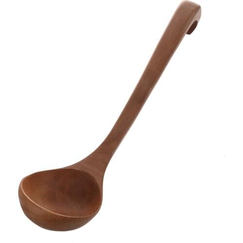 Home Kitchen Tableware Hook End Design Brown Wooden Soup Ladle 11.4