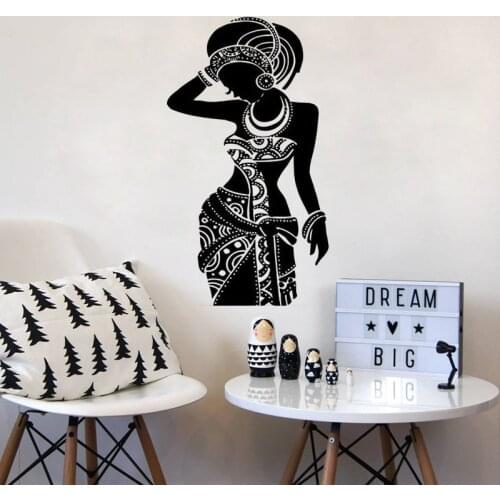 European Beautiful African Woman Wall Applique African Girl Wall Stickers Beauty Salon Wall Art Poster Mural Wallpaper WL62
