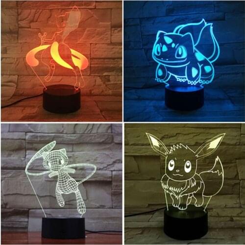 Takara Tomy Pokemon Mewtwo Eevee 3D LED Night Light 7Color Changing Lamp Touch/Remote Control Action Figure Toy Christmas Gift