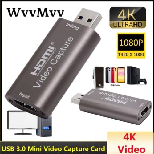 USB 3.0 4K 60Hz Video Capture Card HDMI-compatible Video Grabber Record Box for PS4 Game DVD Camcorder Camera Recording Live