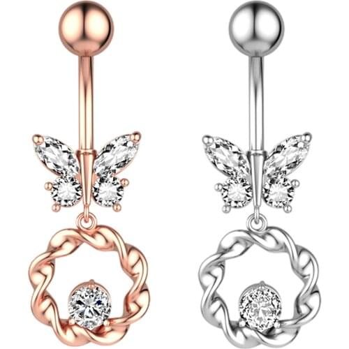 14 Guage Butterfly Dangle Navel Ring Piercing Belly Button Rings 3/8" 10mm