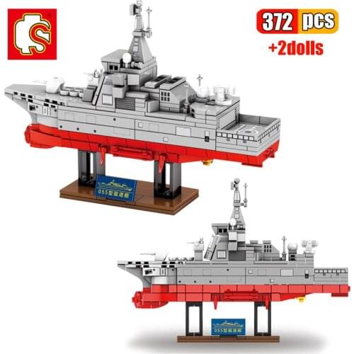 SEMBO 372Pcs Modern Military Navy Army Cruiser Building Blocks WW2 Battleship Aircraft Weapons DIY Model Sets Toys For Children