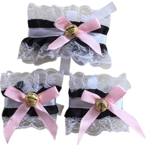 Maid Lolita Cosplay Costume Ruffles Lace Collar Necklace Bow Bell Wristband 649D