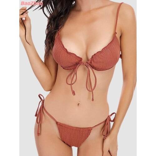 BaoZhuo Swimsuit Women High Waist 2021 Pleated Swimwear Pushup Sexy Bikini Set Brazilian Summer Stroje Kapielowe Damskie