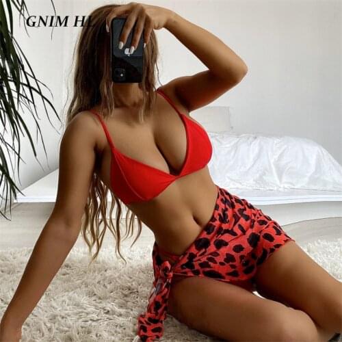 GNIM Three-Pieces Bikini Swimwear Women 2021 Summer Beach Wear Sexy Triangle Swimsuit Female Halter Swimming Suit For Women New