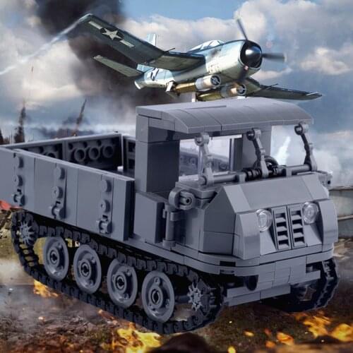 MOC WW2 Military RSO Track Truck Building Blocks German Army Soldier Figures Weapon Accessories Bricks Cannon Car Tank Model Toy