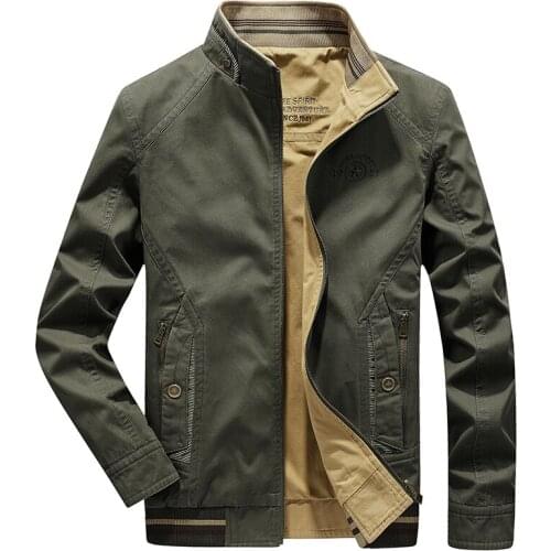 Double Sided Wear Mens Jacket Spring Autumn Homme 100% Pure Cotton Stand Collar Coat Multi Pocket Cusual Outwear Clothes L-3XL