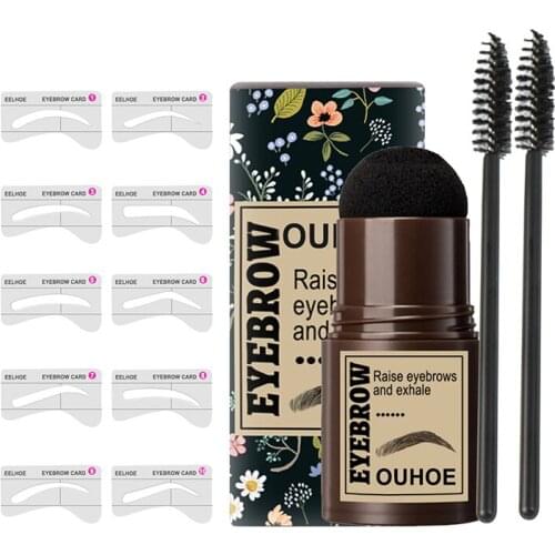 6 Colors Eyebrow Stamp Shaping Kit Waterproof Easy To Wear Eyebrow Gel Brows Stamp Makeup Kit with 10 Reusable Eyebrow Stencils