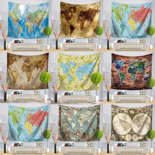 World Map Pattern Wall Tapestry Wall Hanging Blanket Farmhouse DecorHome Decorations Machine A Imprimer Sur Tissu Shabby Chic