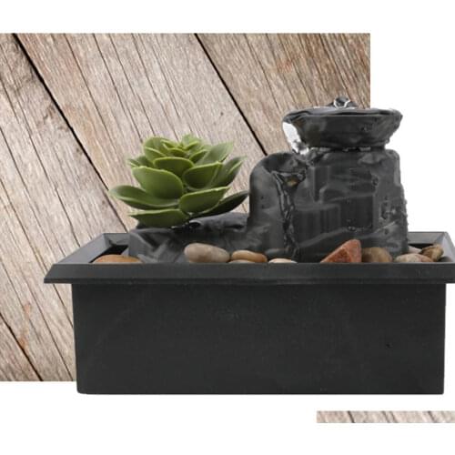 Small Relaxation Waterfall Desktop Fountain Ornament With LED Flowing Water Decoration Create Peaceful Atmosphere For Home