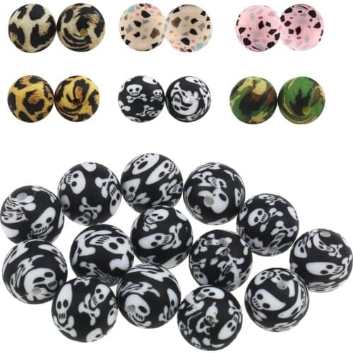BPA Free 50pcs Silicone Baby Teething Beads Hexagon MickeyTeething Chew Beads 15mm Leopard Print Silicone Beads