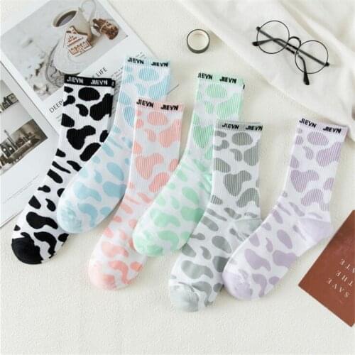 2020 Japanese Women Girls Harajuku Animal Milk Cow Printed Crew Socks Female Winter Warm Kawaii Socks Skateboard Streetwear